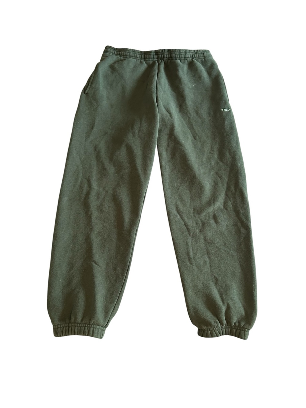 Aritzia TNA Cozy Fleece Boyfriend Fit Cotton Blend Sweatpant in Olive Green